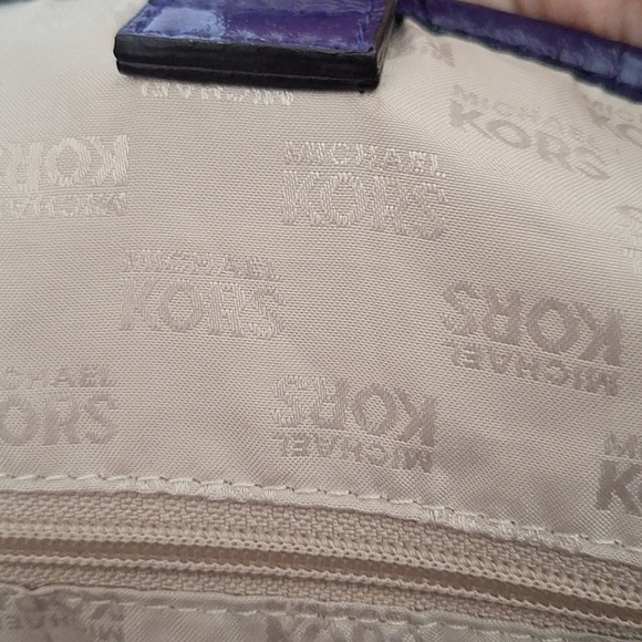 Purple & Gold Medium MK Monogram Dots Print Tote Bag - Picture 13 of 13